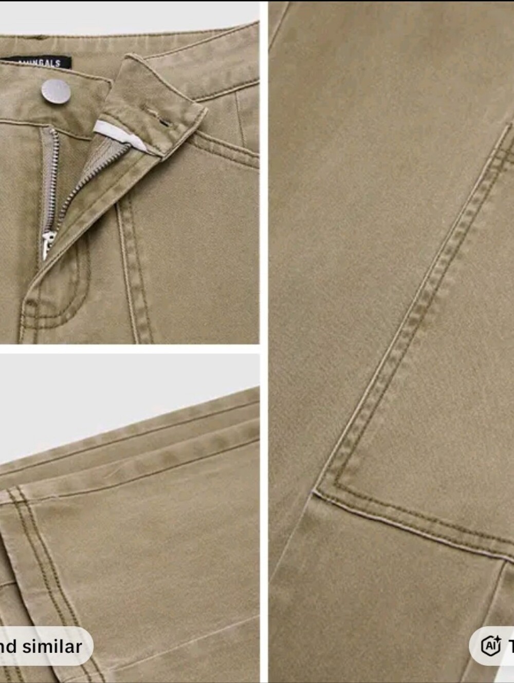 Flamingals Stitch Detail Mid Waist Straight Leg Cargo Khaki Pants NWT XL - Picture 3 of 9